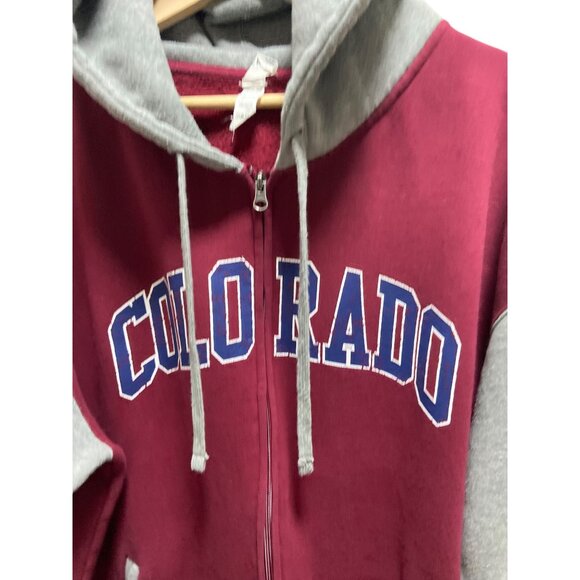 Colorado Logo Hooded Varsity Button Down Jacket Burgundy Size 2X Preppy Casual - Picture 7 of 15